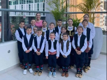 A group photo of serbian children dancing at the maddington community centre